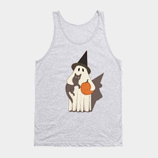 Vintage Ghost with Cat Halloween Graphic Tank Top